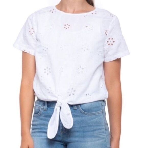 Christian Siriano Boho White Linen Blend Eyelet Embroidery Top Blouse Large - Picture 1 of 11